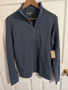 New Title Nine Womens Sweater Blue Woolicious Waffle 1/4 Zip Merino Wool Medium